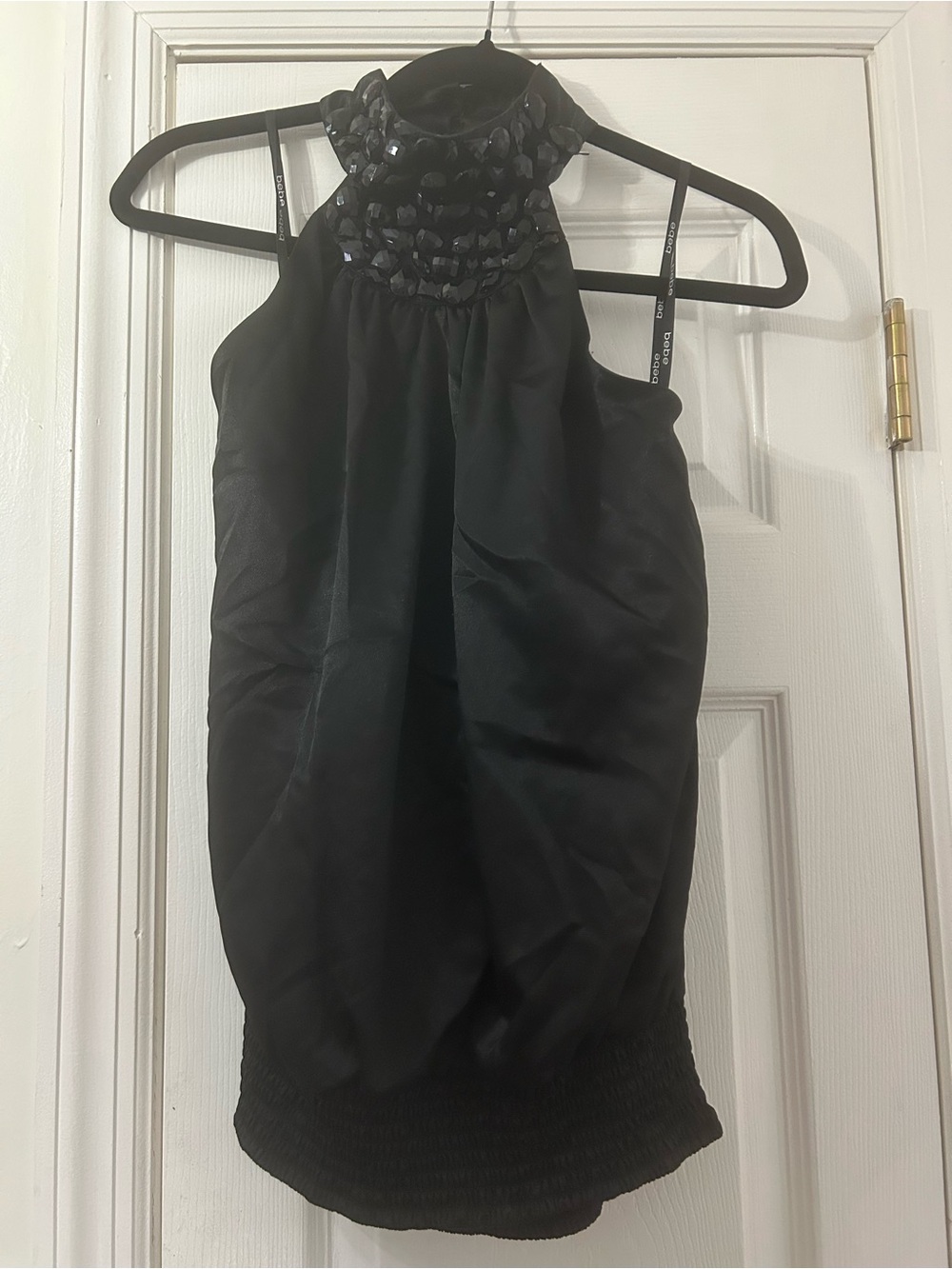 2B Bebe Black Beaded Halter Tank Top